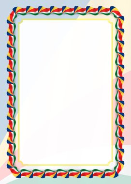 Çerçeve ve kurdele ile Seyşeller bayrak, sertifika ve diploma için şablon öğeleri kenarlığını. Vektör.