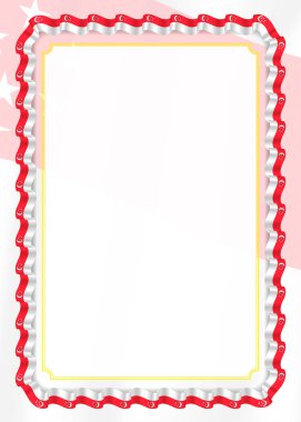 Çerçeve ve kurdele ile Singapur bayrağı, sertifika ve diploma için şablon öğeleri kenarlığını. Vektör.