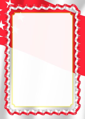 Çerçeve ve kurdele ile Singapur bayrağı, sertifika ve diploma için şablon öğeleri kenarlığını. Vektör.