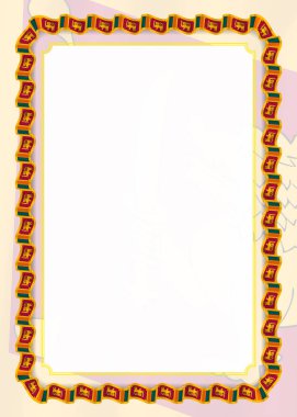 Çerçeve ve kurdele ile Sri Lanka bayrağı, sertifika ve diploma için şablon öğeleri kenarlığını. Vektör.
