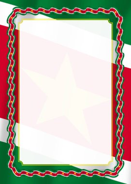 Çerçeve ve Surinam bayrak, sertifika ve diploma için şablon öğeleri ile şerit kenarlığını. Vektör.