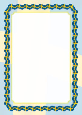 Çerçeve ve kurdele ile İsveç bayrağı, sertifika ve diploma için şablon öğeleri kenarlığını. Vektör.