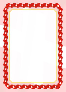 Çerçeve ve kurdele ile İsviçre bayrağı, sertifika ve diploma için şablon öğeleri kenarlığını. Vektör.