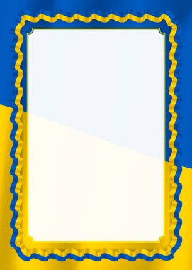 Çerçeve ve kurdele ile Ukrayna bayrağı, sertifika ve diploma için şablon öğeleri kenarlığını. Vektör.