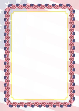 Çerçeve ve kurdele ile Amerika Birleşik Devletleri bayrağı, sertifika ve diploma için şablon öğeleri kenarlığını. Vektör.