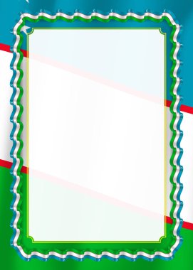 Çerçeve ve kurdele ile Özbekistan bayrağı, sertifika ve diploma için şablon öğeleri kenarlığını. Vektör.