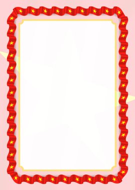 Çerçeve ve kurdele ile Vietnam bayrağı, sertifika ve diploma için şablon öğeleri kenarlığını. Vektör.