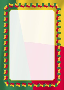 Çerçeve ve kurdele ile Benin bayrağı, sertifika ve diploma için şablon öğeleri kenarlığını. Vektör.