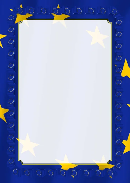 Quadro Borda Fita Com Bandeira União Europeia Elementos Modelo Para — Vetor de Stock