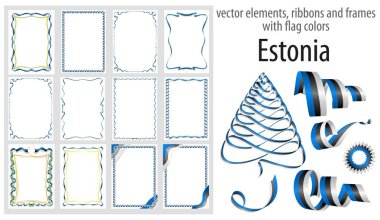 vektör öğeleri, şeritler ve bayrak renkleri Estonya, sertifika ve diploma için şablon çerçevelerle.
