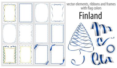 vektör öğeleri, şeritler ve bayrak renkleri Finlandiya, sertifika ve diploma için şablon çerçevelerle.