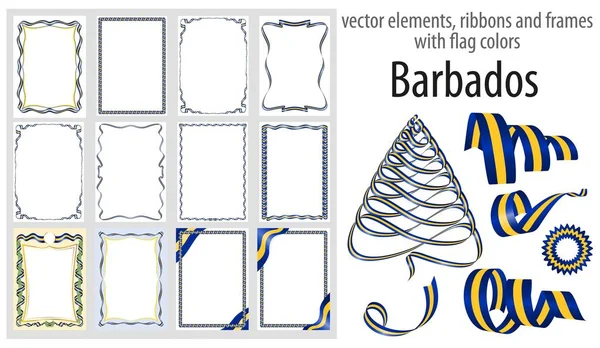 Elementos Vetoriais Fitas Quadros Com Cores Bandeira Barbados Modelo Para — Vetor de Stock
