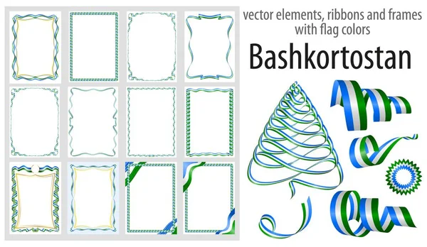 Elementos Vectoriales Cintas Marcos Con Colores Bandera Bashkortostán Plantilla Para — Vector de stock