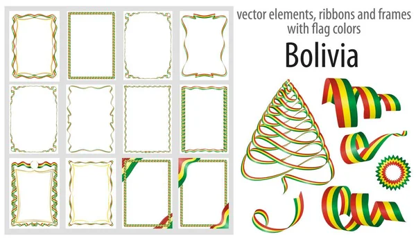 Vektorové Prvky Stuhy Rámečky Vlajkou Barvy Bolívie Šablonu Pro Certifikát — Stockový vektor