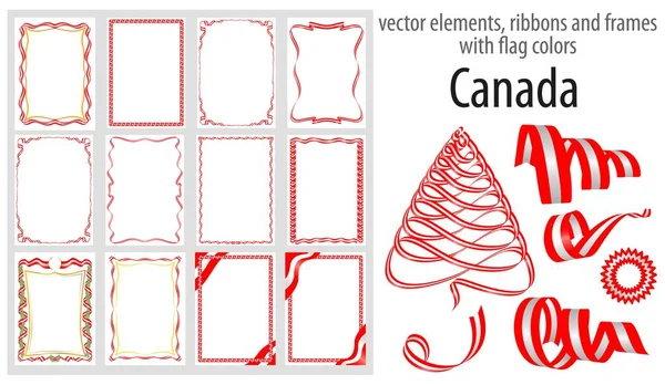 Elementos Vectoriales Cintas Marcos Con Colores Bandera Canadá Plantilla Para — Vector de stock