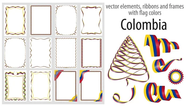 Vektorové Prvky Stuhy Rámečky Vlajkou Barvy Kolumbie Šablonu Pro Certifikát — Stockový vektor