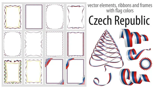 带旗色的矢量元素 丝带和框架捷克共和国 您的证书和文凭模板 — 图库矢量图片