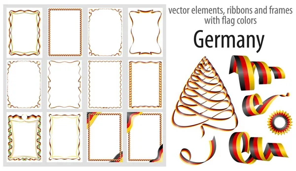 Elementi Vettoriali Nastri Cornici Con Colori Bandiera Germania Modello Tuo — Vettoriale Stock