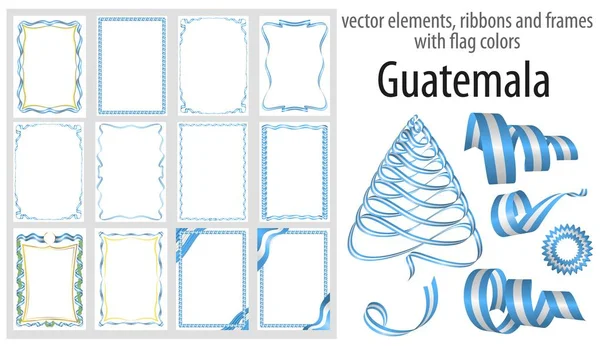 Elementos Vectoriales Cintas Marcos Con Colores Bandera Guatemala Plantilla Para — Vector de stock