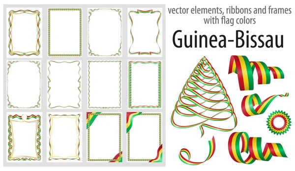 Elementi Vettoriali Nastri Cornici Con Colori Bandiera Guinea Bissau Modello — Vettoriale Stock