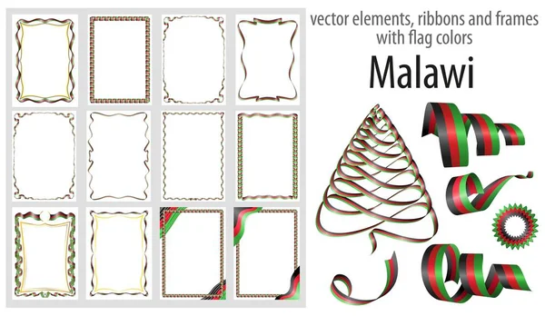 Elementos Vectoriales Cintas Marcos Con Colores Bandera Malawi Plantilla Para — Vector de stock