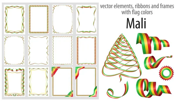 Elementos Vectoriales Cintas Marcos Con Colores Bandera Malí Plantilla Para — Vector de stock