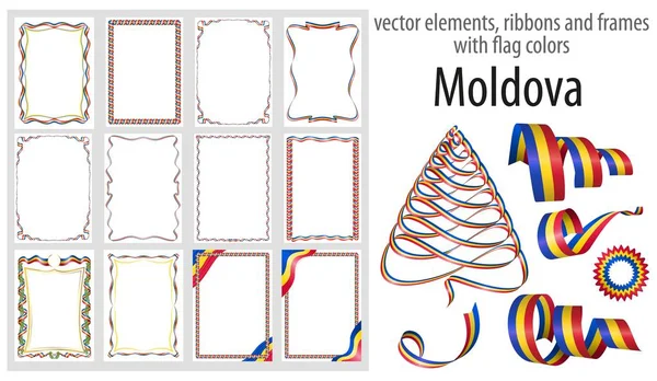 Elementi Vettoriali Nastri Cornici Con Colori Bandiera Moldova Modello Tuo — Vettoriale Stock
