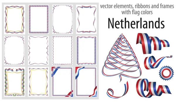 Elementi Vettoriali Nastri Cornici Con Colori Bandiera Paesi Bassi Modello — Vettoriale Stock
