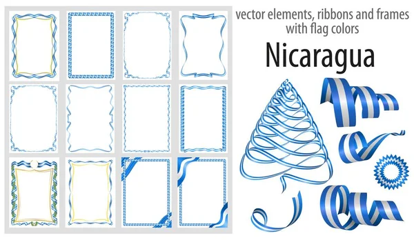 Elementos Vectoriales Cintas Marcos Con Colores Bandera Nicaragua Plantilla Para — Vector de stock