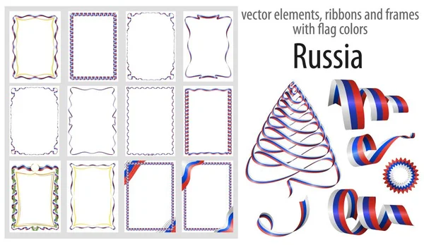 Elementi Vettoriali Nastri Cornici Con Colori Bandiera Russia Modello Tuo — Vettoriale Stock