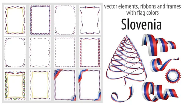 Elementos Vectoriales Cintas Marcos Con Colores Bandera Eslovenia Plantilla Para — Vector de stock