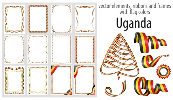 Elementos Vetoriais Fitas Quadros Com Cores Bandeira Uganda Modelo Para — Vetor de Stock