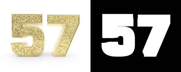 Gouden Getal Zevenenvijftig Nummer Witte Achtergrond Met Slagschaduw Alpha Kanaal — Stockfoto