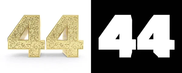 Gouden Nummer Veertig Vier Nummer Witte Achtergrond Met Slagschaduw Alpha — Stockfoto