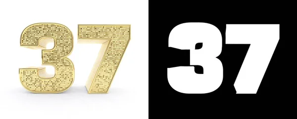 Golden Number Thirty Seven Number White Background Drop Shadow Alpha — Stock Photo, Image