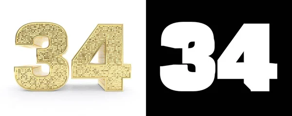 Gouden Nummer Dertig Vier Nummer Witte Achtergrond Met Slagschaduw Alpha — Stockfoto