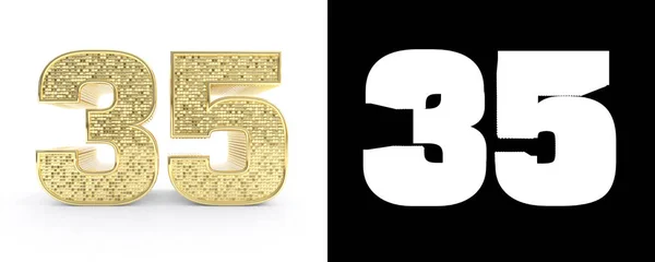 Golden Number Thirty Five Number White Background Drop Shadow Alpha — Stock Photo, Image