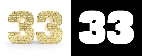 Golden Number Thirty Three Number White Background Drop Shadow Alpha — Stock Photo, Image