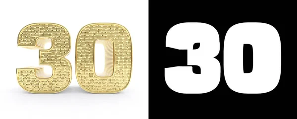 Golden Number Thirty Number White Background Drop Shadow Alpha Channel — Stock Photo, Image