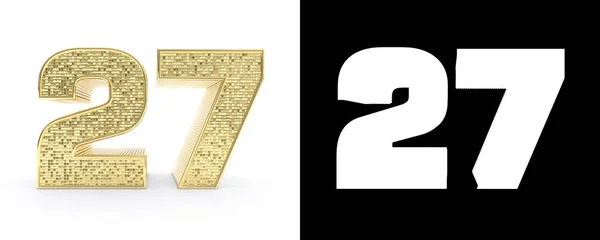 Gouden Getal Zevenentwintig Nummer Witte Achtergrond Met Slagschaduw Alpha Kanaal — Stockfoto