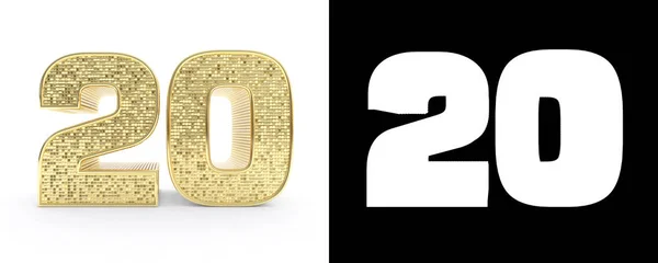 Golden Number Twenty Number White Background Drop Shadow Alpha Channel — Stock Photo, Image