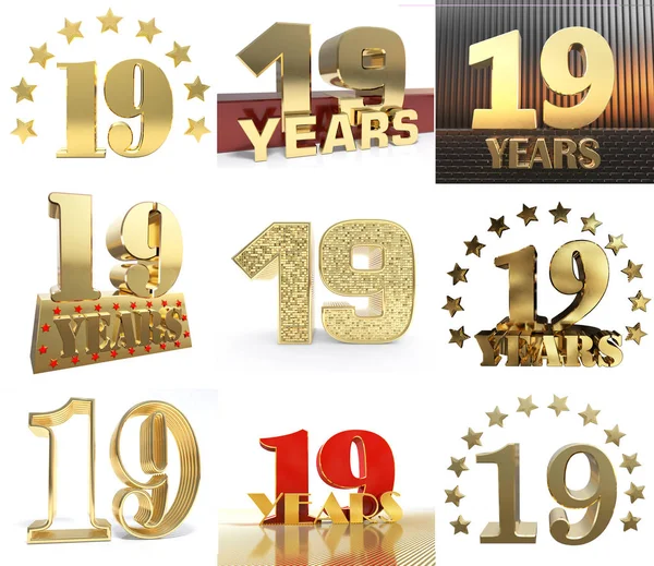 Conjunto Número Diecinueve Años Años Diseño Celebración Aniversario Oro Número —  Fotos de Stock