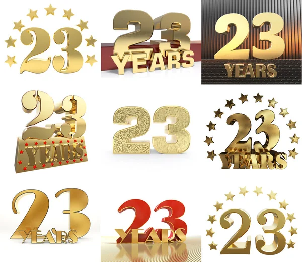 Set Number Twenty Three Year Year Celebration Design Anniversary Golden — Stock Photo, Image