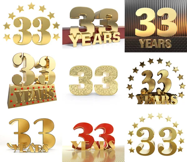 Набор Номер Тридцать Три Года Года Дизайна Празднования Юбилейный Золотой — стоковое фото