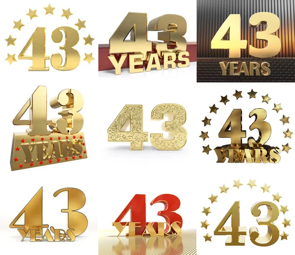 Set Number Forty Three Year Year Celebration Design Anniversary Golden — Stock Photo, Image