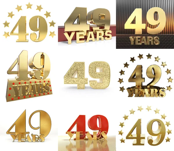 Instellen Van Aantal Negenenveertig Jaar Jaar Viering Ontwerp Verjaardag Gouden — Stockfoto