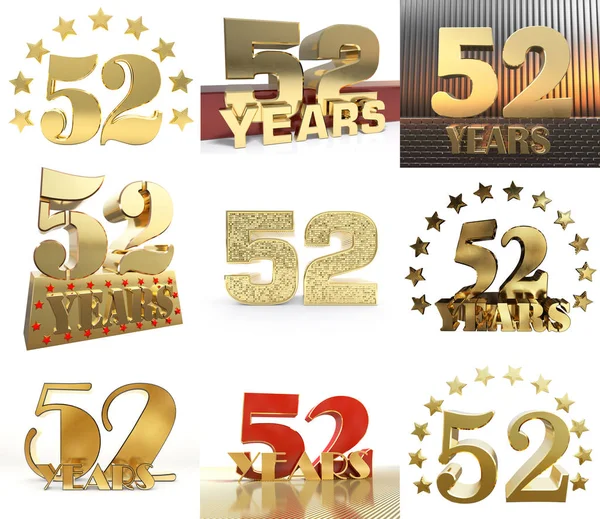 Set Number Fifty Two Year Year Celebration Design Anniversary Golden — Stock Photo, Image