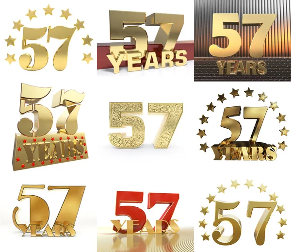 Set Number Fifty Seven Year Year Celebration Design Anniversary Golden — Stock Photo, Image