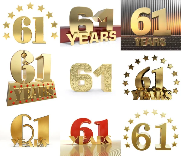 Set Number Sixty One Year Year Celebration Design Anniversary Golden — Stock Photo, Image