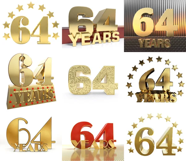 Set Number Sixty Four Year Year Celebration Design Anniversary Golden — Stock Photo, Image